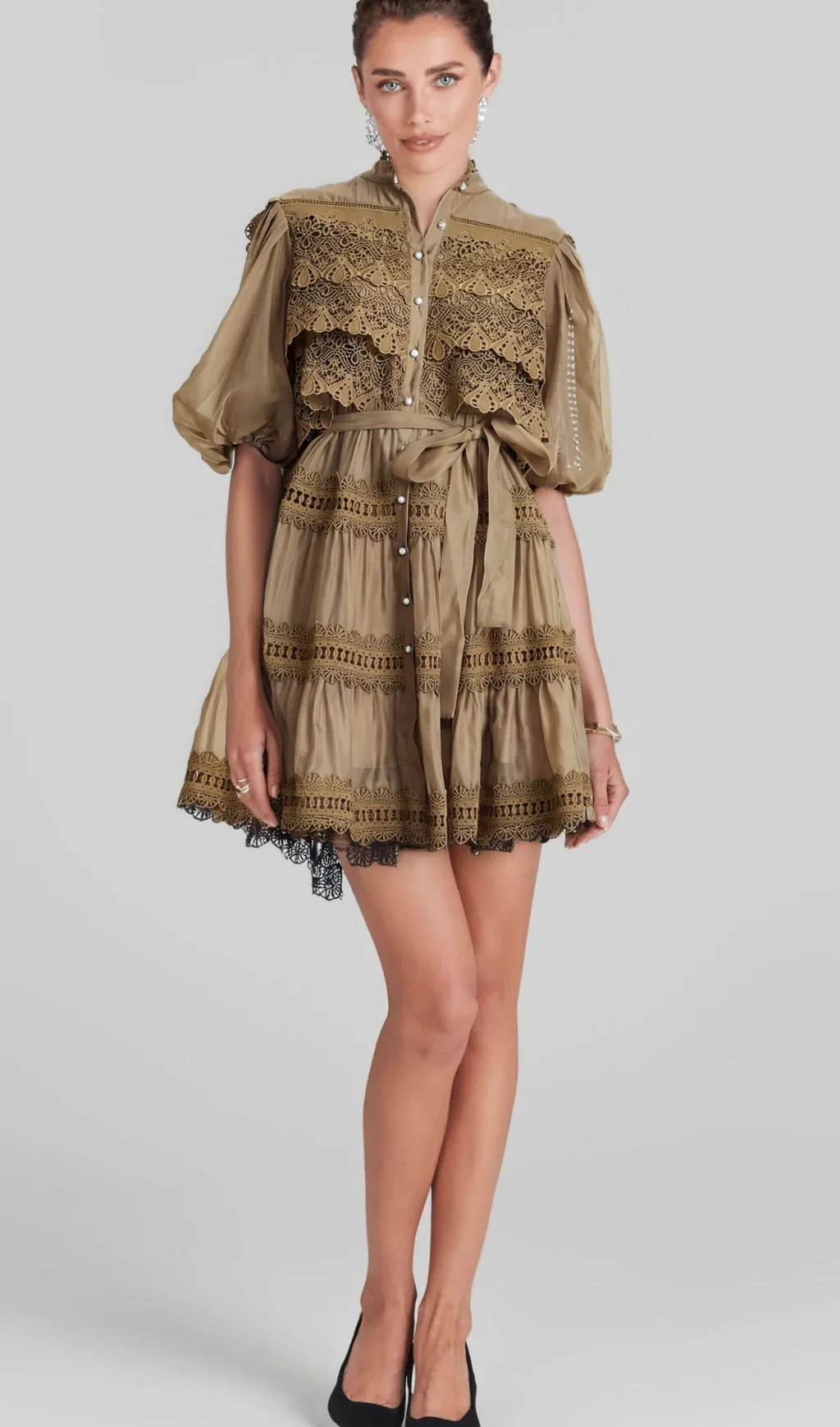 Ins lace cut-out layered mini dress Gloria Lanvin