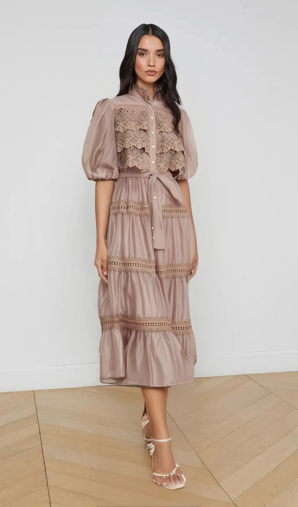 Ins lace cut-out tiered midi dress Gloria Lanvin