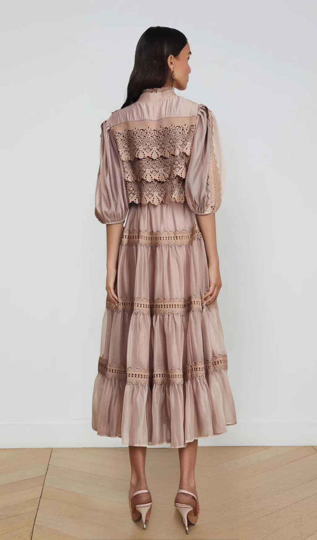 Ins lace cut-out tiered midi dress Gloria Lanvin
