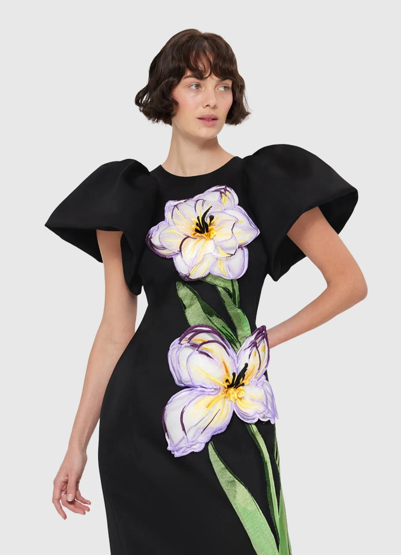 Iris Print Appliqu Floral Maxi Dress in Ebony Gloria Lanvin