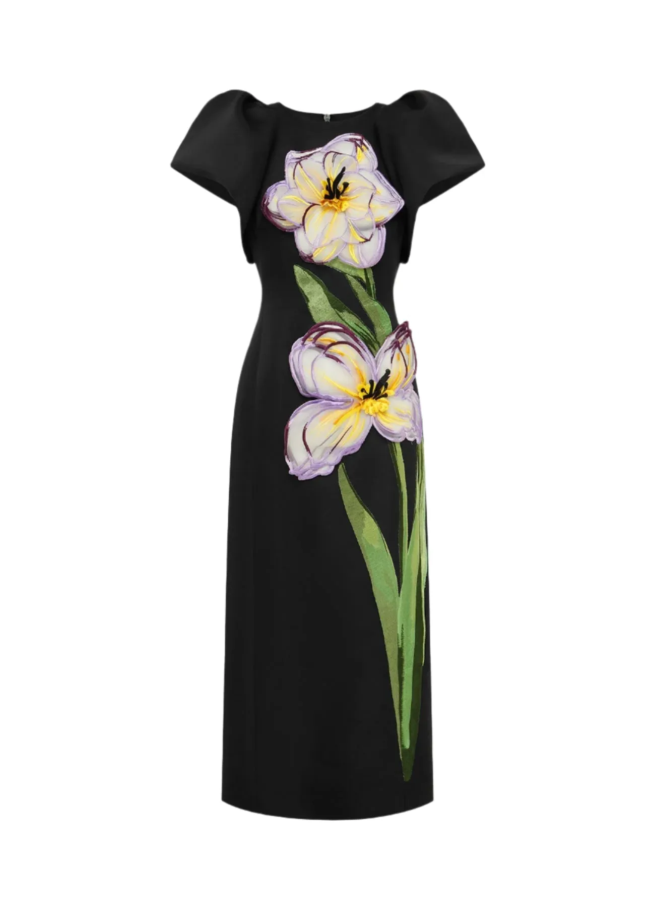 Iris Print Appliqu Floral Maxi Dress in Ebony Gloria Lanvin