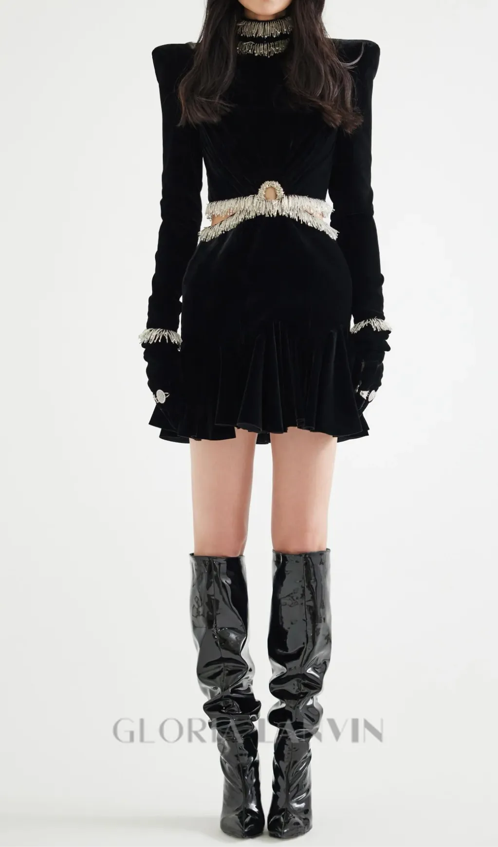 Ishika Bead-Embellished Velvet Cutout Mini Dress Gloria Lanvin