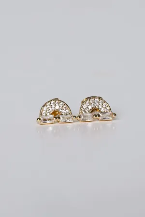Ivy Gold Rhinestone Rainbow Stud Earrings