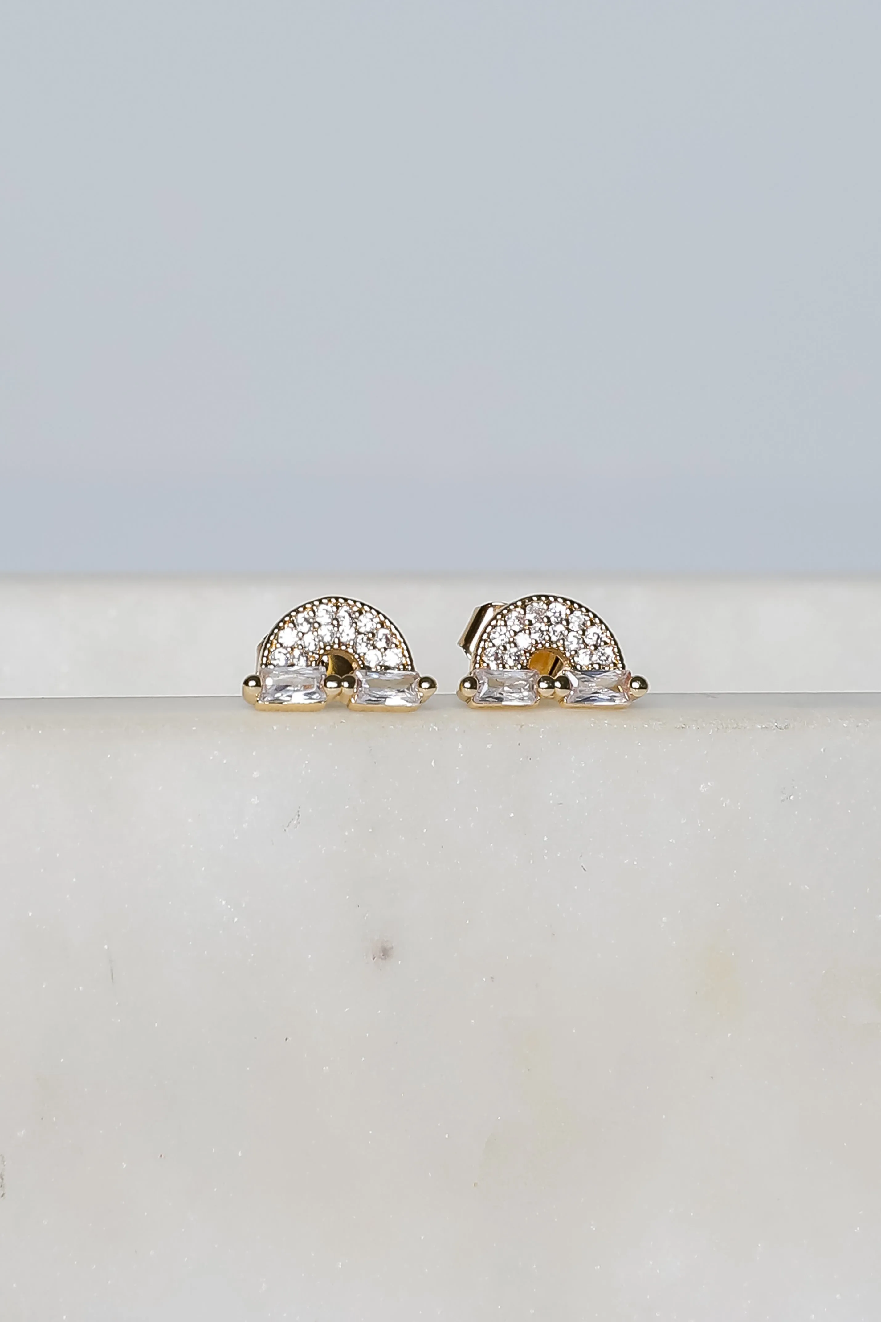 Ivy Gold Rhinestone Rainbow Stud Earrings