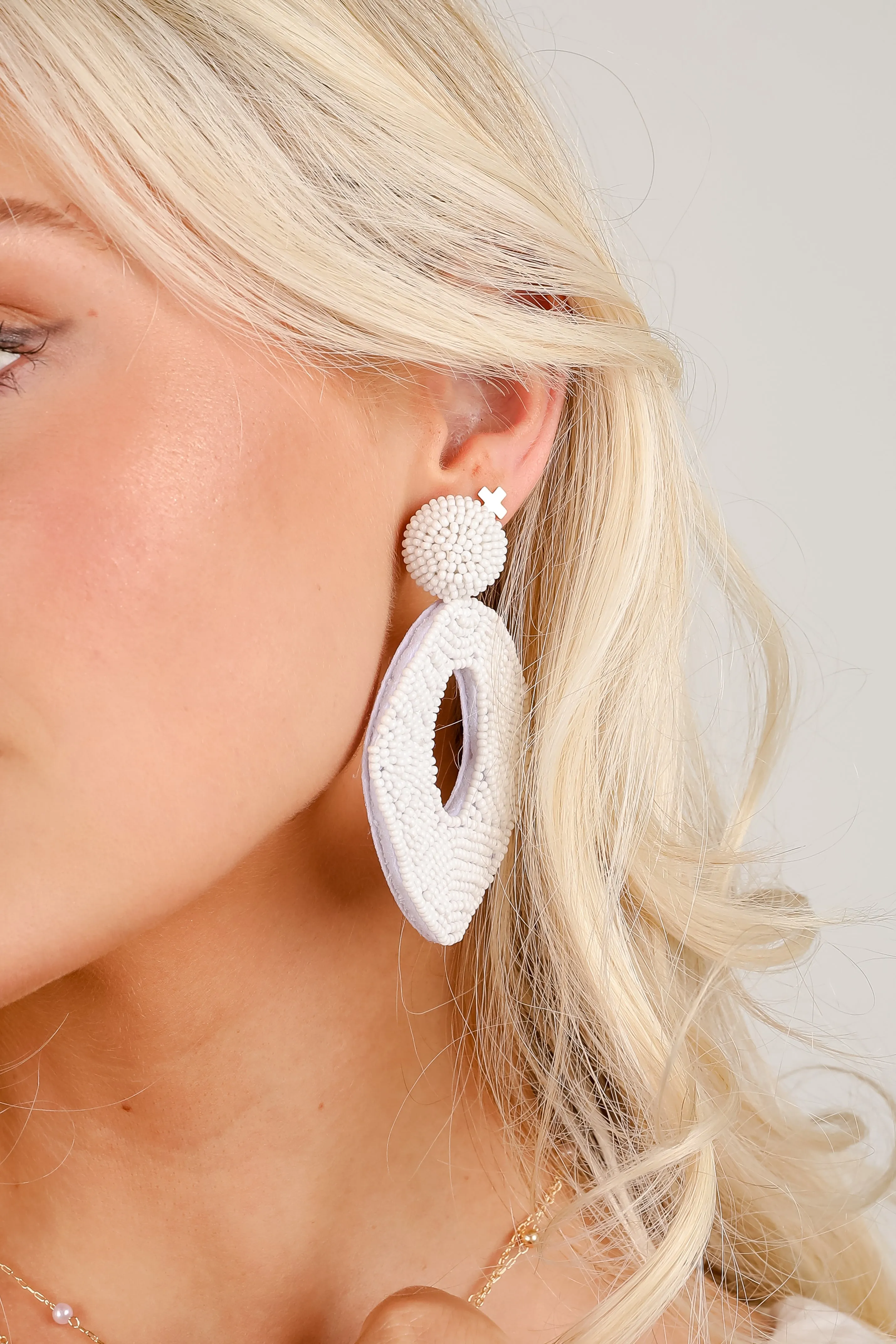 Jackie White Beaded Statement Earrings