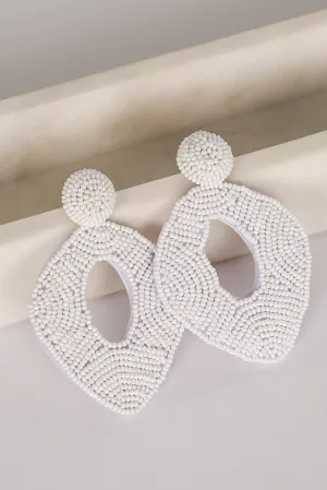 Jackie White Beaded Statement Earrings