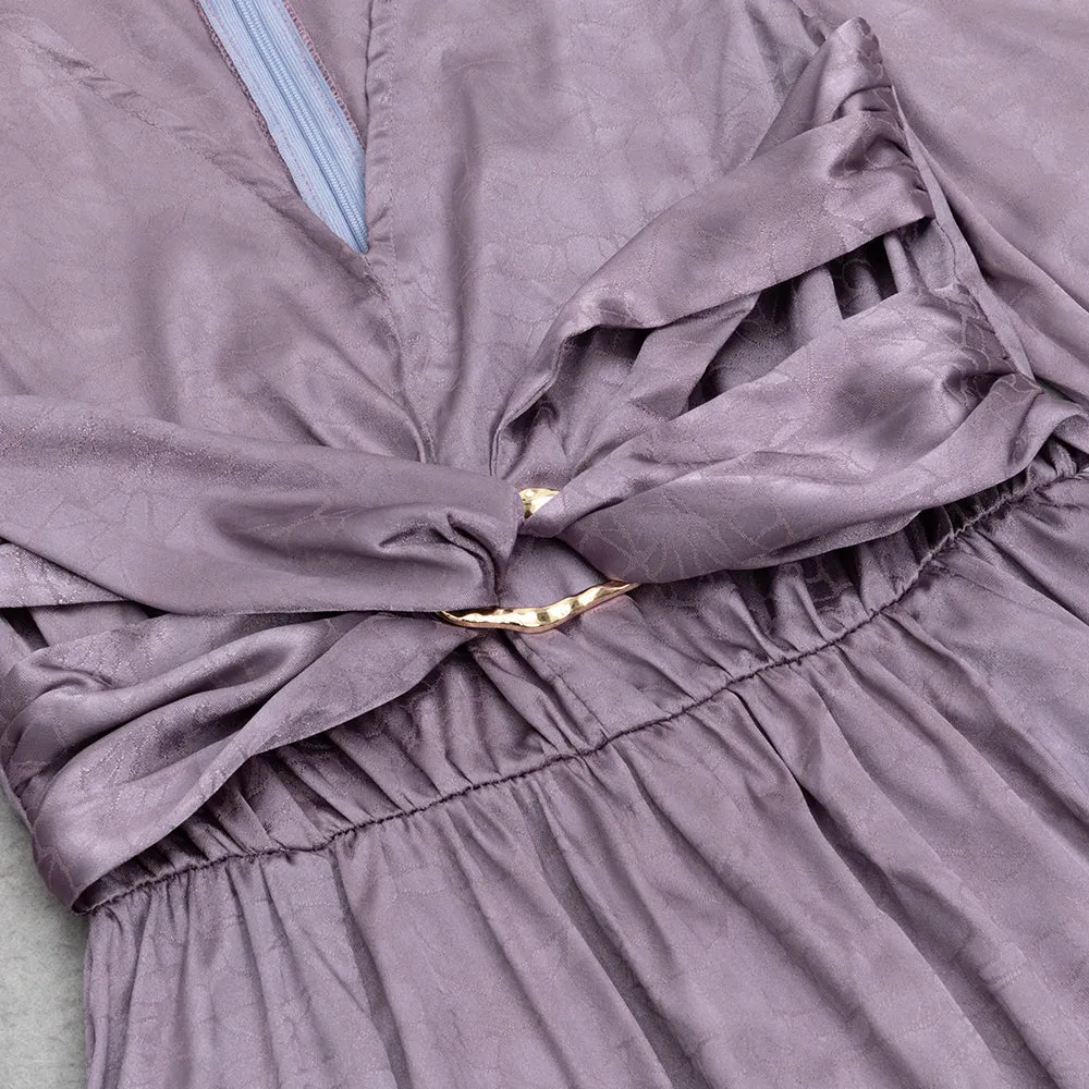 JACQUARD LANTERN SLEEVE SPLIT THIGH MAXI DRESS Gloria Lanvin