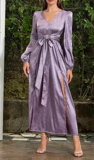 JACQUARD LANTERN SLEEVE SPLIT THIGH MAXI DRESS Gloria Lanvin