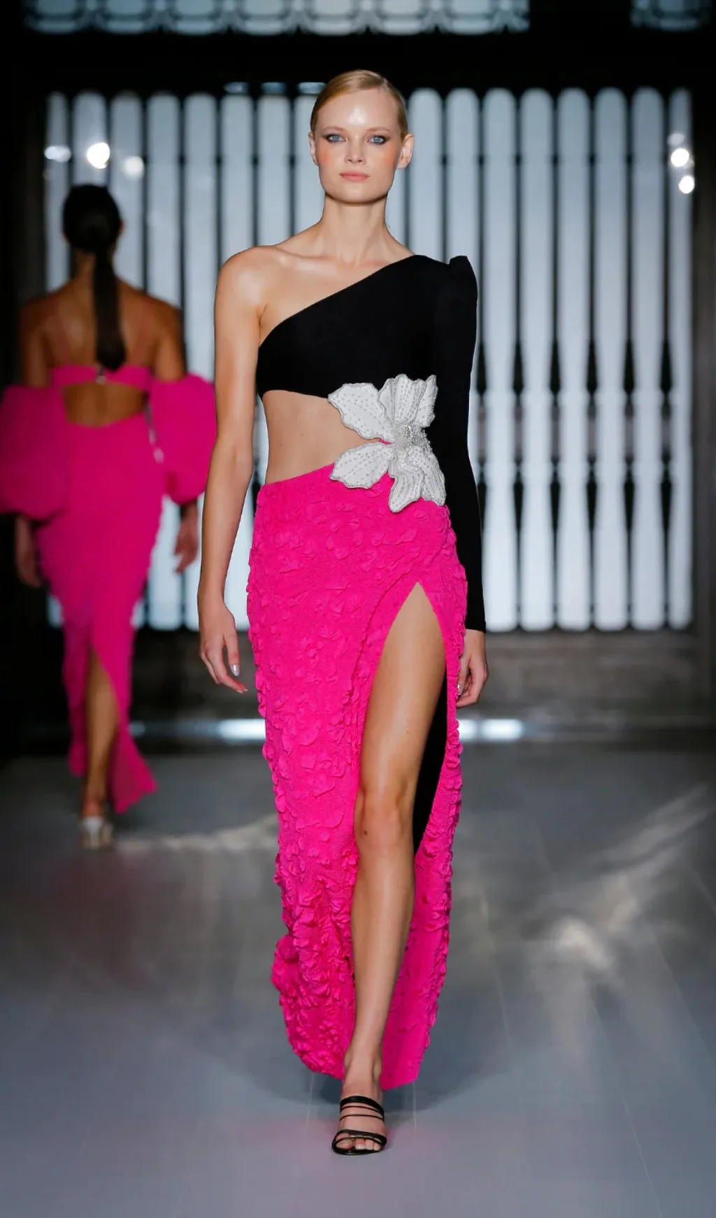 JACQUARD ONE SHOULDER STRETCH MAXI DRESS Gloria Lanvin