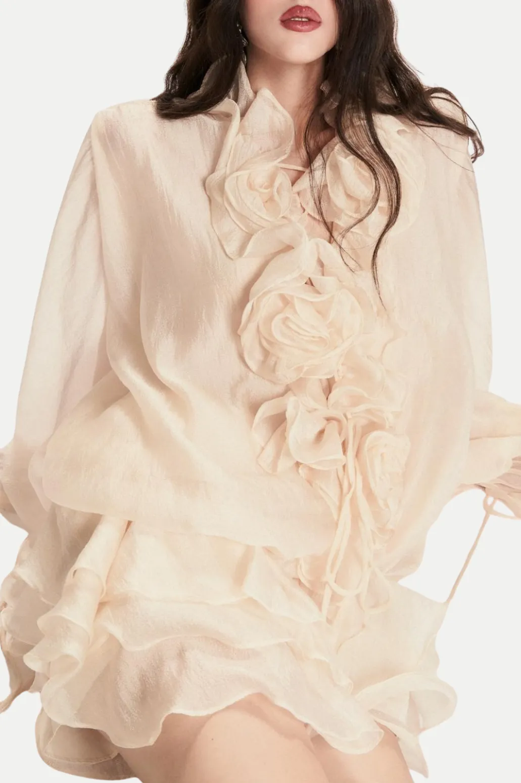 Jaketta Flower Ruffle Mini Dress In Beige Gloria Lanvin