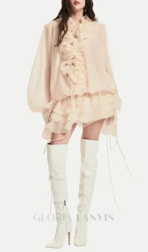 Jaketta Flower Ruffle Mini Dress In Beige Gloria Lanvin