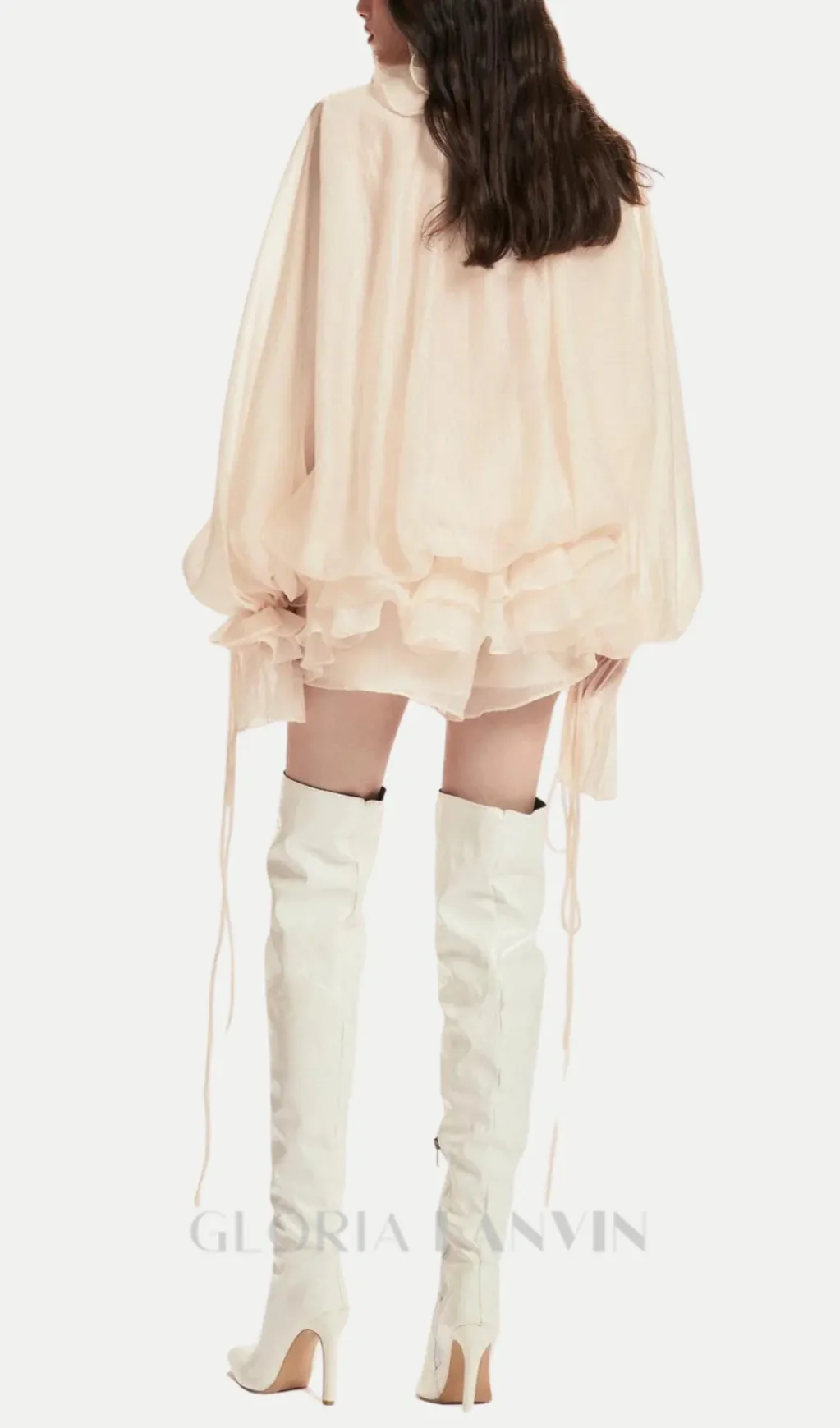 Jaketta Flower Ruffle Mini Dress In Beige Gloria Lanvin