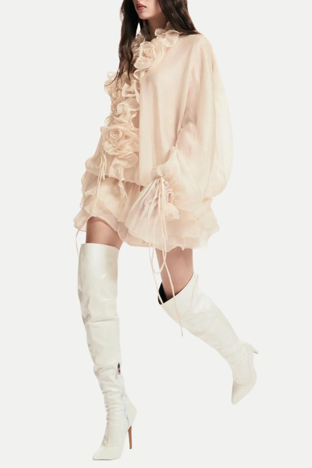 Jaketta Flower Ruffle Mini Dress In Beige Gloria Lanvin