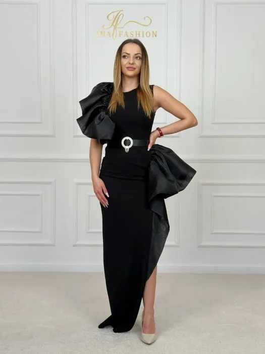 JANICE TRUMPET EMBELLISHED MAXI DRESS IN BLACK Gloria Lanvin