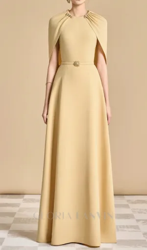 Jasmine A-line Cape Sleeved maxi Dress in yellow beige Gloria Lanvin