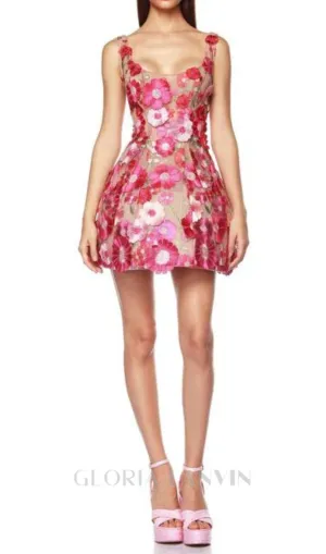 JASMINE MULTI PINK FLORAL EMBELLISHMENT MINI DRESS Gloria Lanvin