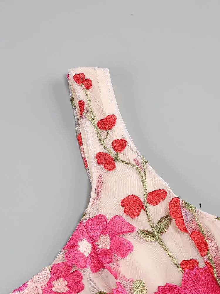 JASMINE MULTI PINK FLORAL EMBELLISHMENT MINI DRESS Gloria Lanvin