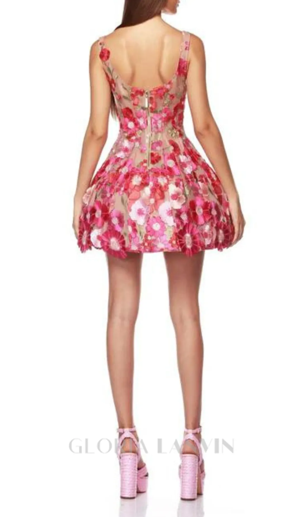 JASMINE MULTI PINK FLORAL EMBELLISHMENT MINI DRESS Gloria Lanvin
