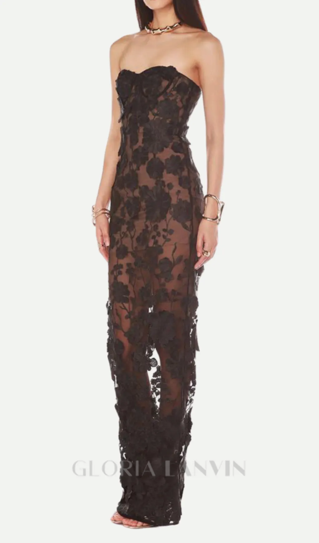 jasmine strapless black maxi dress Gloria Lanvin