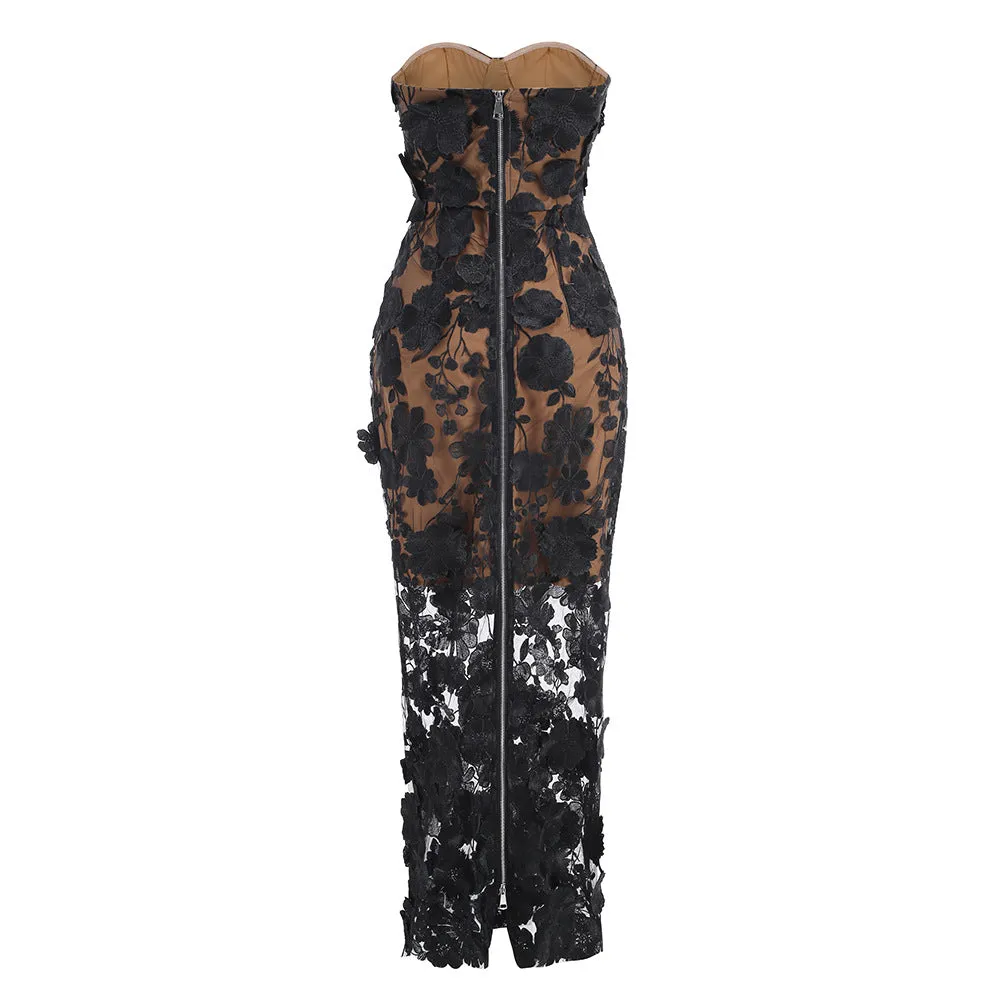 jasmine strapless black maxi dress Gloria Lanvin