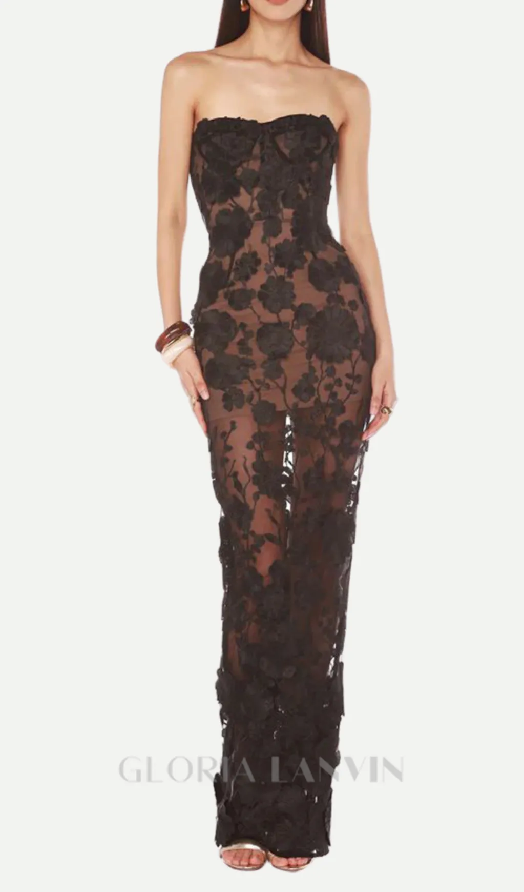 jasmine strapless black maxi dress Gloria Lanvin