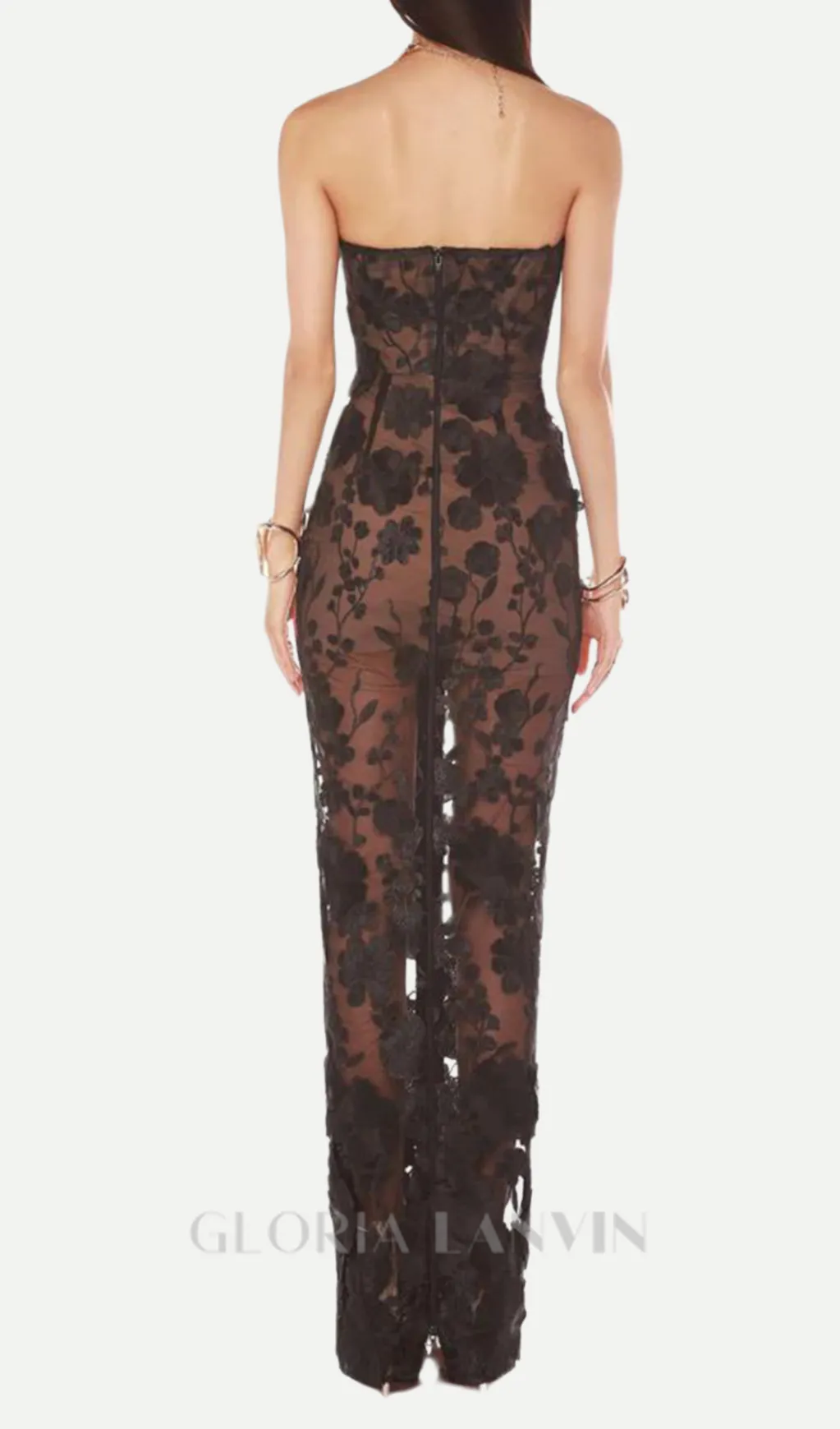 jasmine strapless black maxi dress Gloria Lanvin