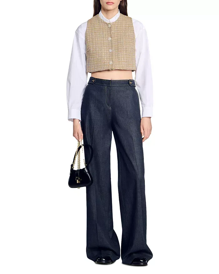 Javier Tweed Crop Top in camel Gloria Lanvin