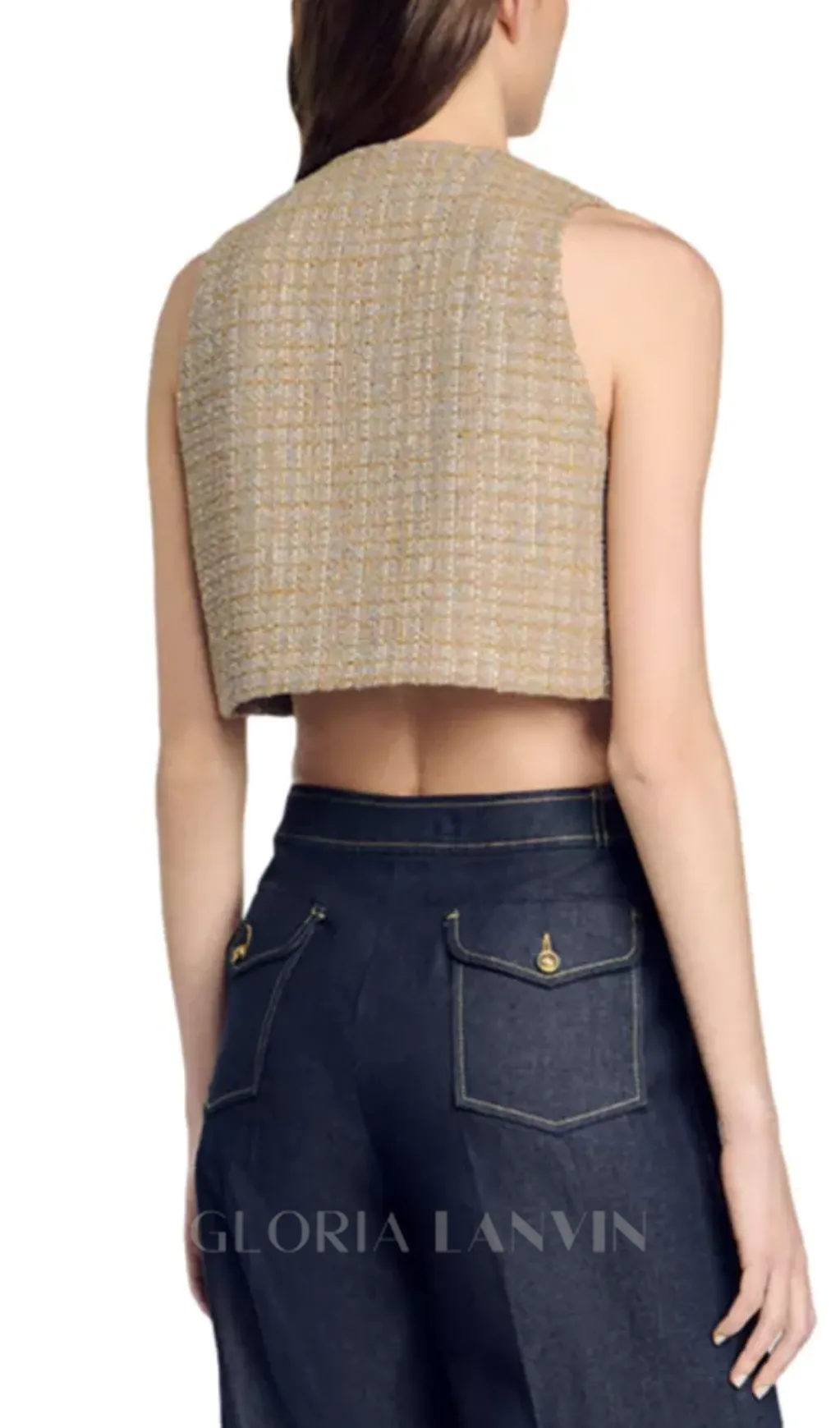 Javier Tweed Crop Top in camel Gloria Lanvin