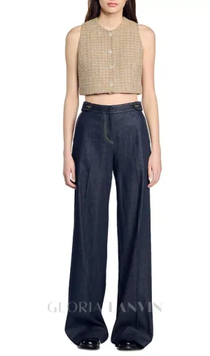 Javier Tweed Crop Top in camel Gloria Lanvin