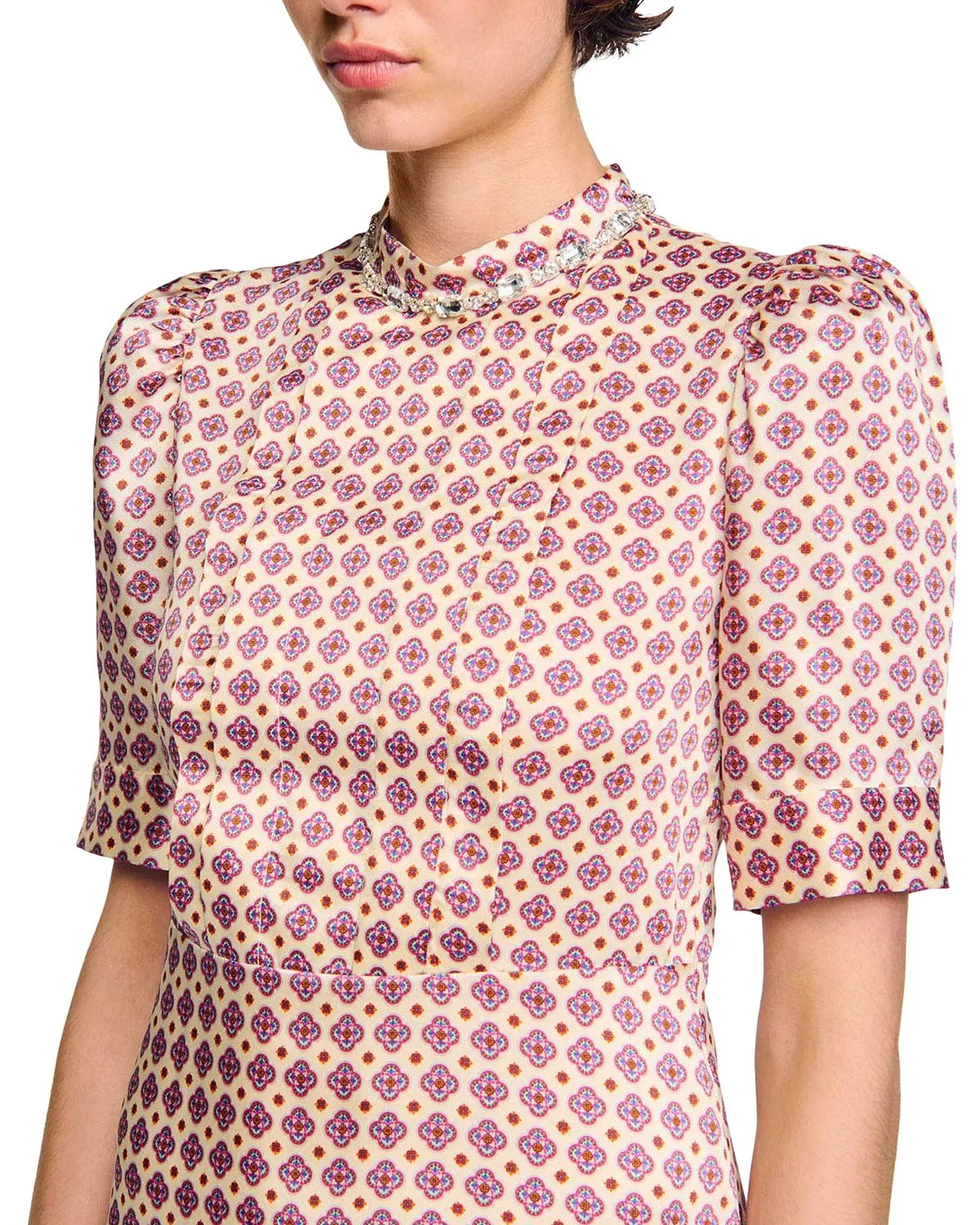 JAYANI PRINTED PUFF SLEEVE MINI DRESS IN PINK Gloria Lanvin