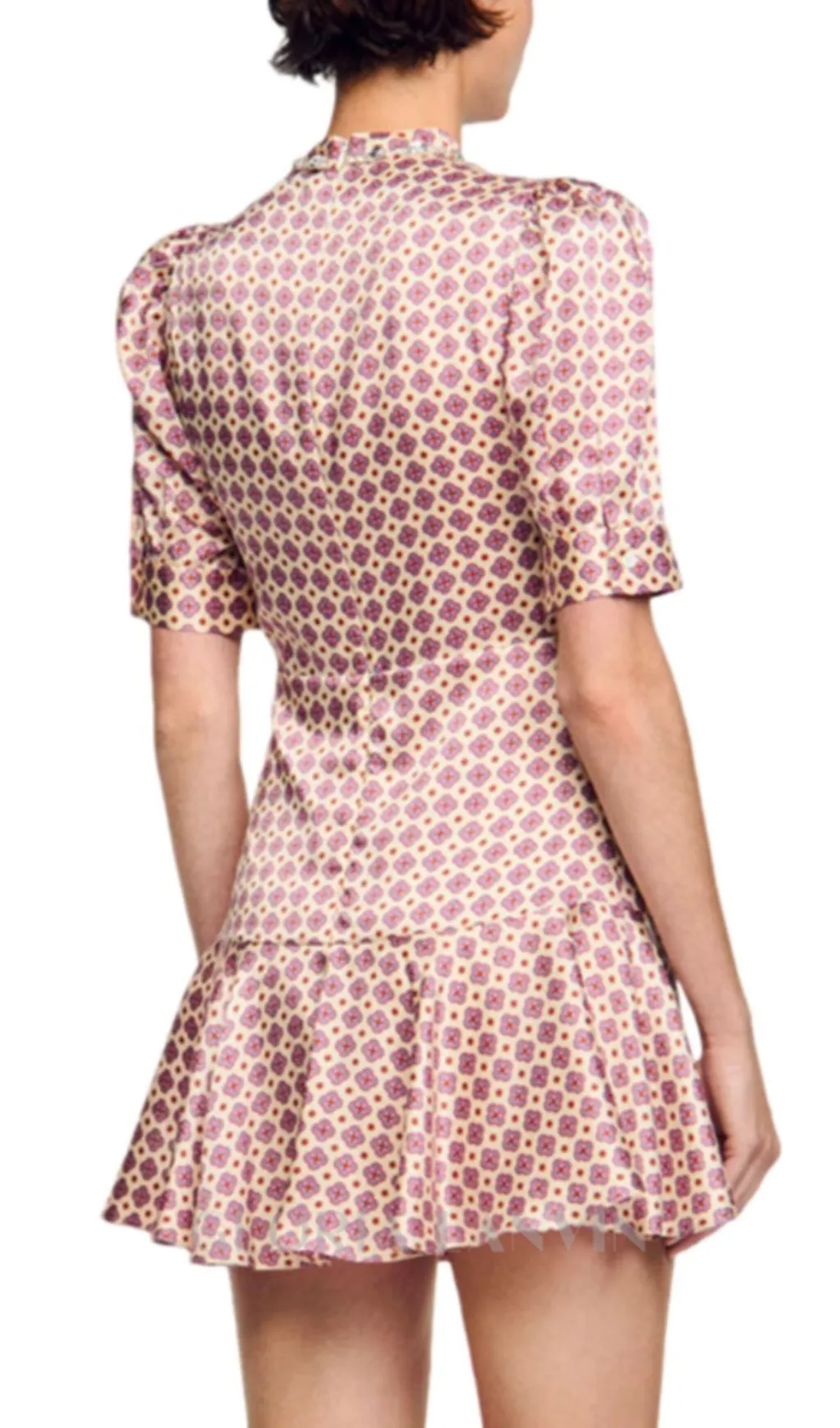 JAYANI PRINTED PUFF SLEEVE MINI DRESS IN PINK Gloria Lanvin