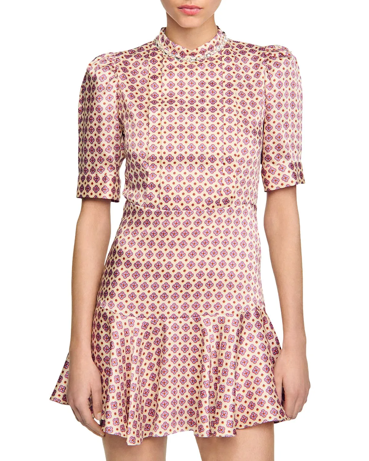 JAYANI PRINTED PUFF SLEEVE MINI DRESS IN PINK Gloria Lanvin