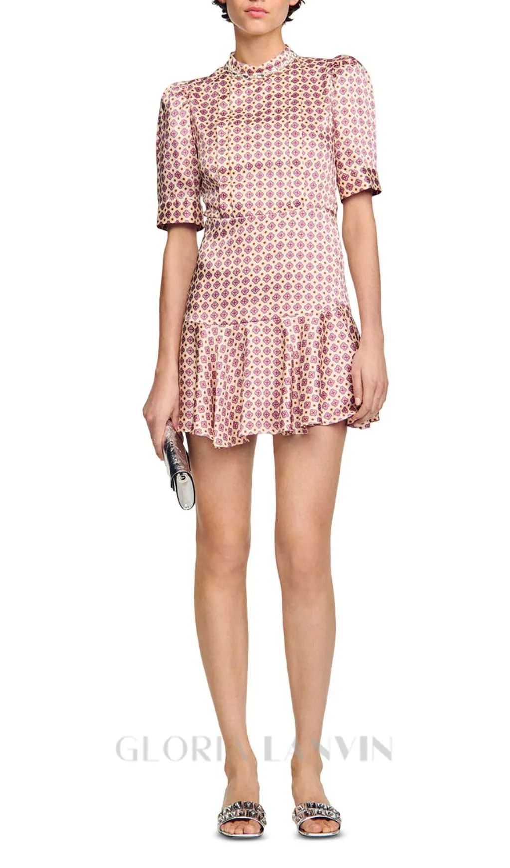 JAYANI PRINTED PUFF SLEEVE MINI DRESS IN PINK Gloria Lanvin