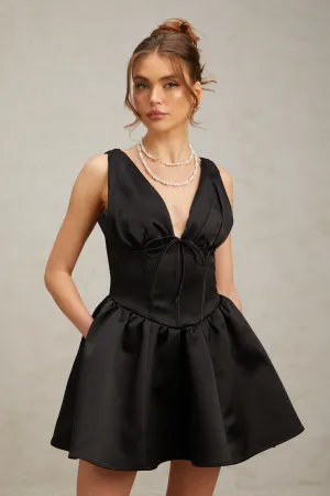 Jeanne black V-neck flared mini dress Gloria Lanvin