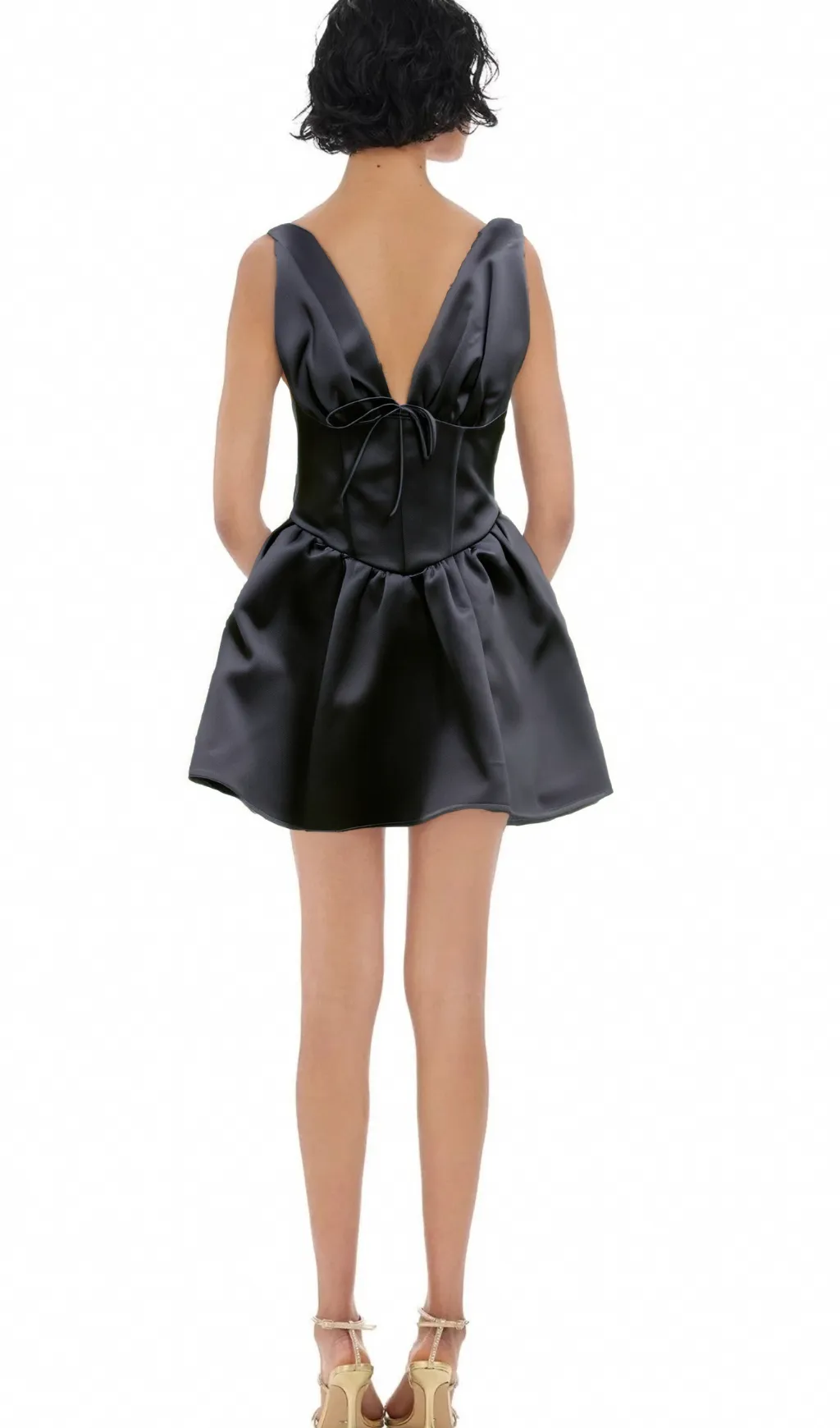 Jeanne black V-neck flared mini dress Gloria Lanvin