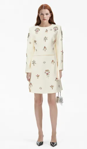 Jeanne white crystal-embellished top & skirt matching set Gloria Lanvin