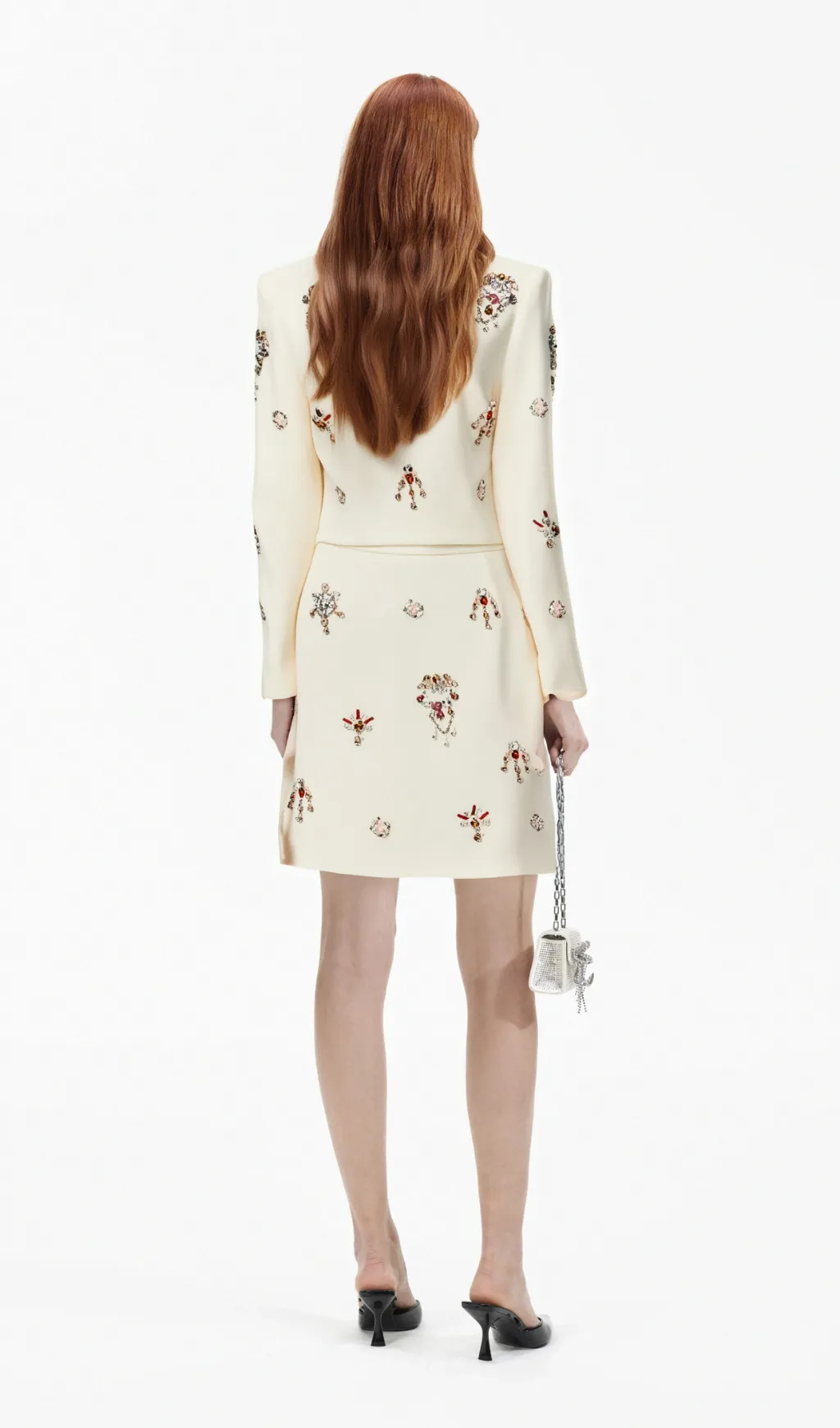 Jeanne white crystal-embellished top & skirt matching set Gloria Lanvin
