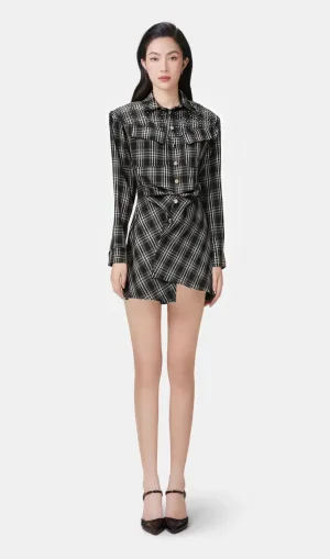 Jeannette black studded check mini shirt dress Gloria Lanvin