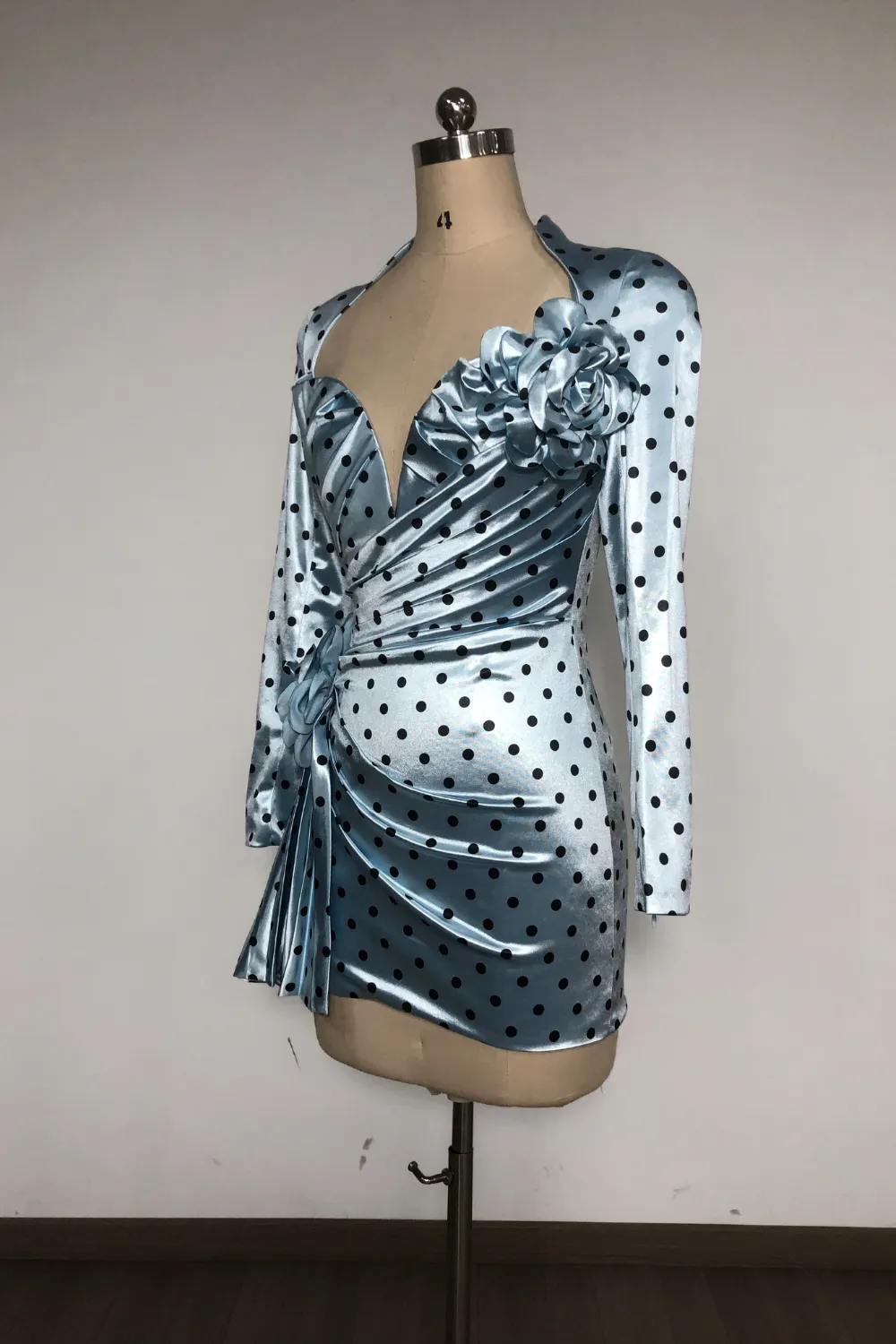 jenny Polka Dots Satin Mini Dress in Blue Gloria Lanvin