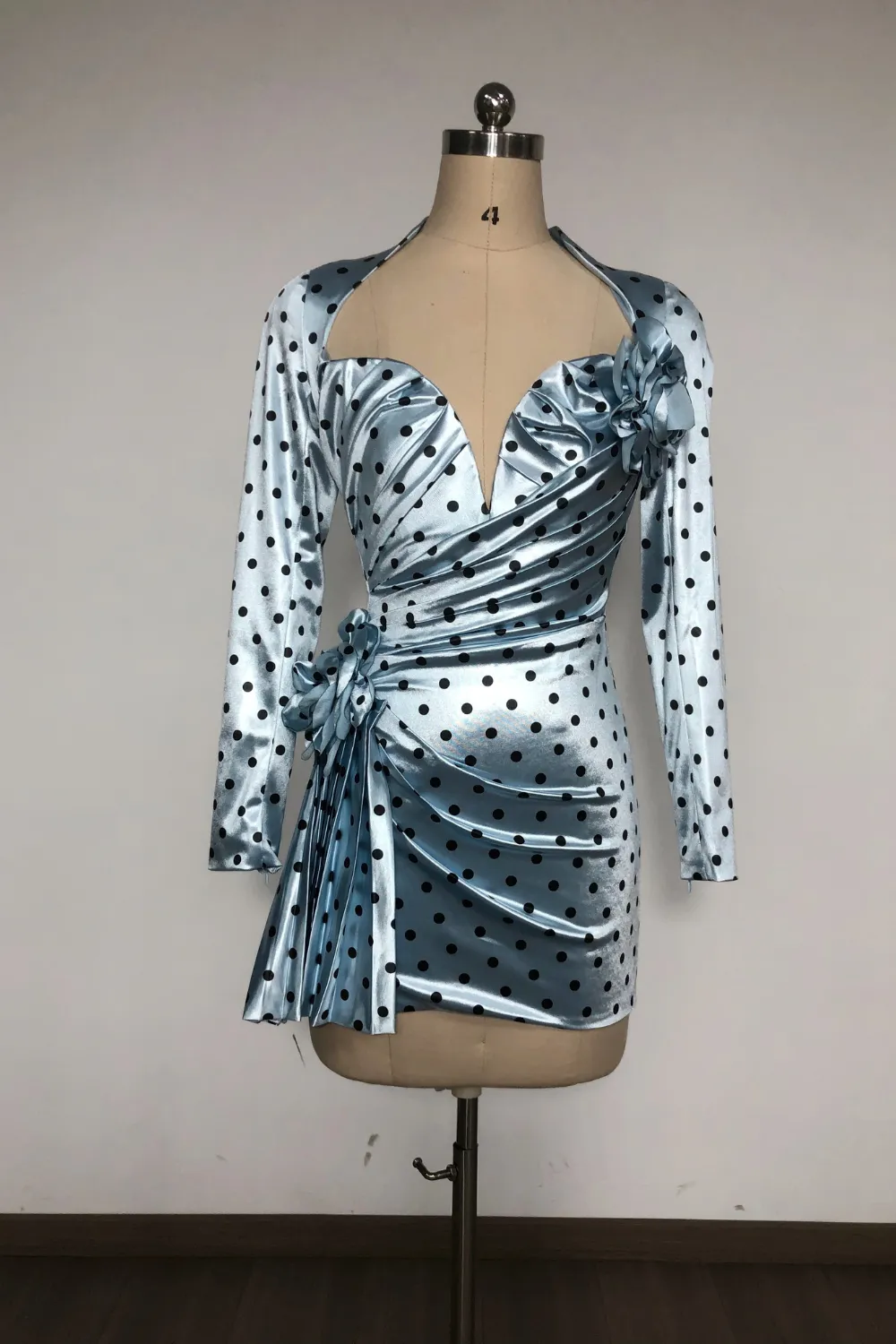 jenny Polka Dots Satin Mini Dress in Blue Gloria Lanvin