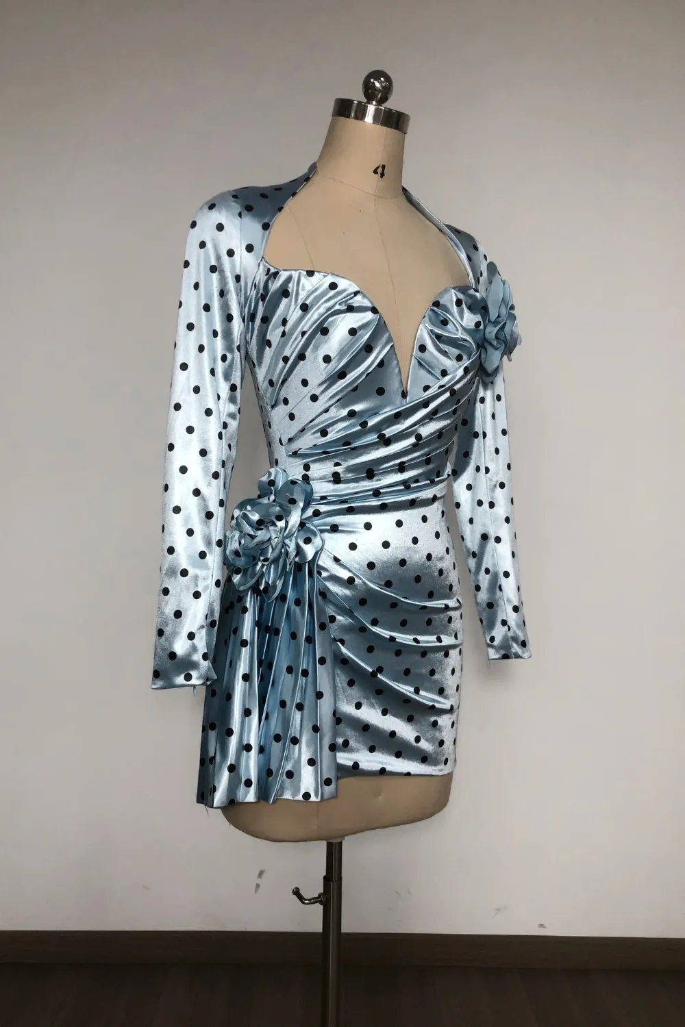 jenny Polka Dots Satin Mini Dress in Blue Gloria Lanvin