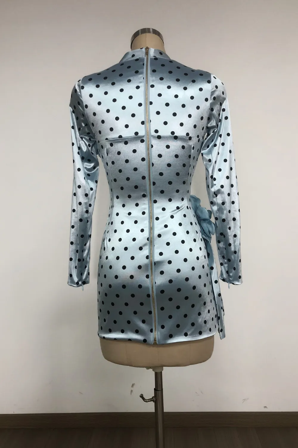 jenny Polka Dots Satin Mini Dress in Blue Gloria Lanvin