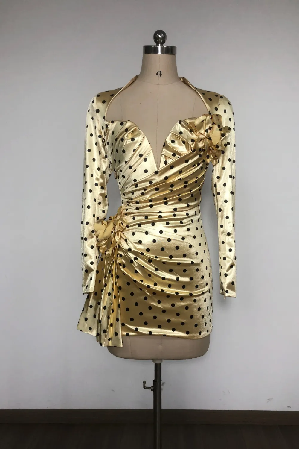 jenny Polka Dots Satin Mini Dress in Yellow Gloria Lanvin