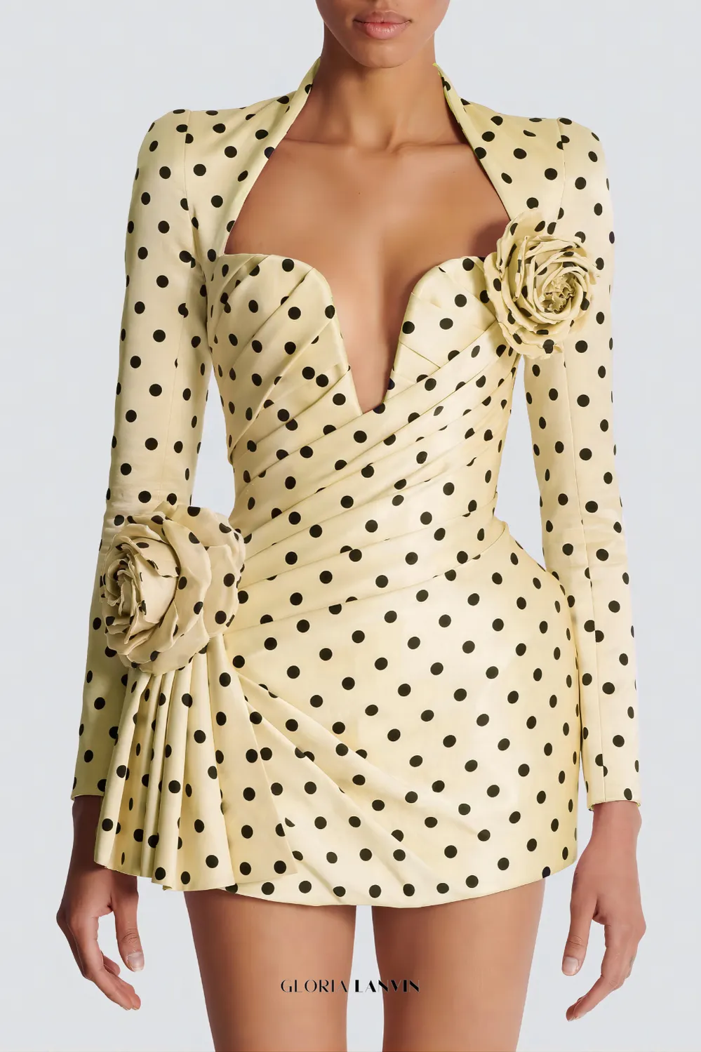 jenny Polka Dots Satin Mini Dress in Yellow Gloria Lanvin