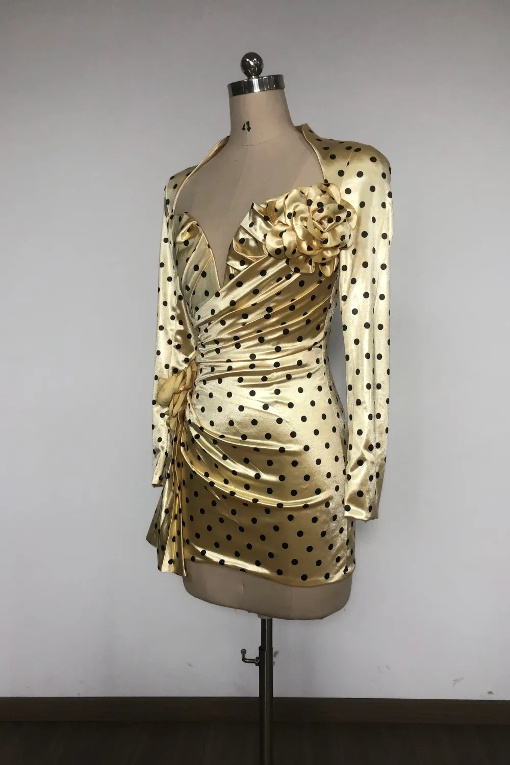 jenny Polka Dots Satin Mini Dress in Yellow Gloria Lanvin