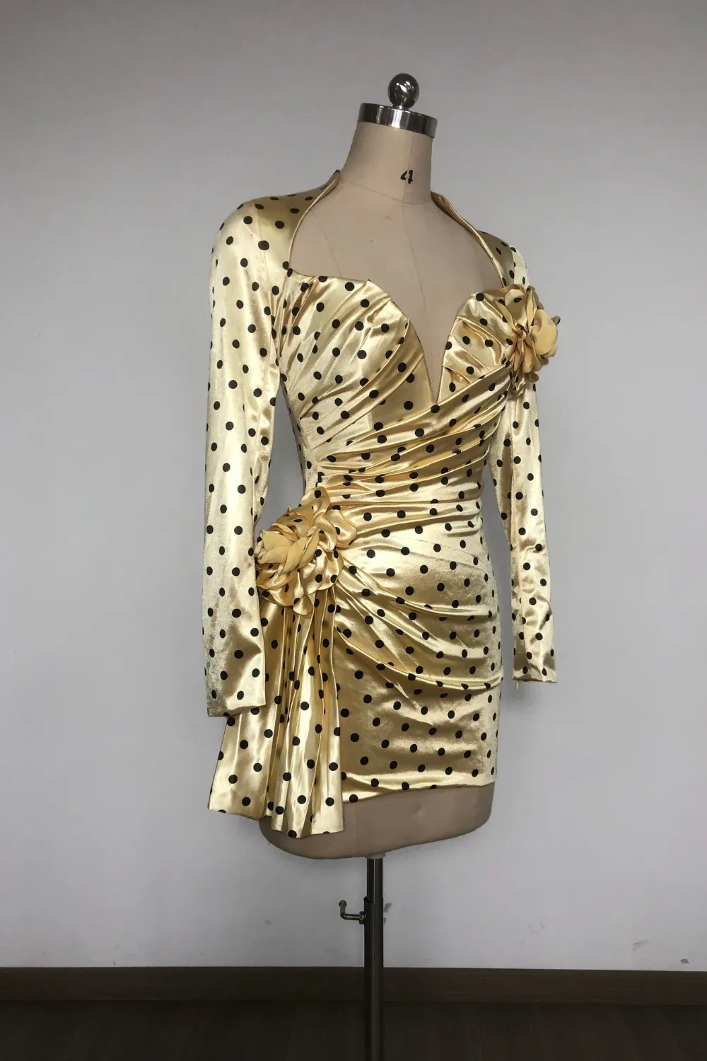 jenny Polka Dots Satin Mini Dress in Yellow Gloria Lanvin