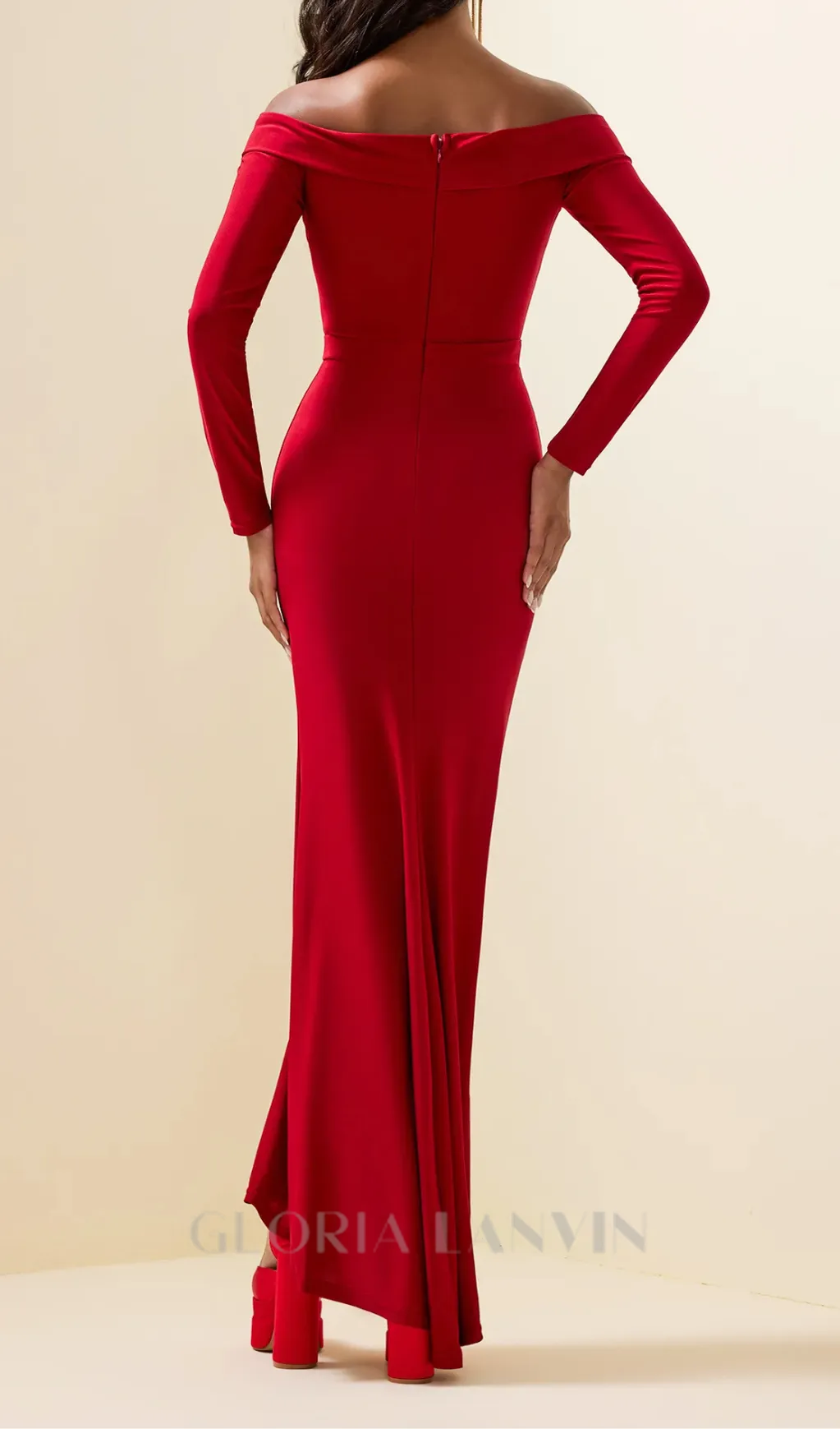 Jersey ruched Off-Shoulder Maxi Dress in red Gloria Lanvin