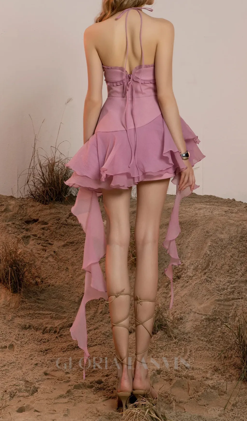 jessica halter ruffle trim mini dress in purple Gloria Lanvin