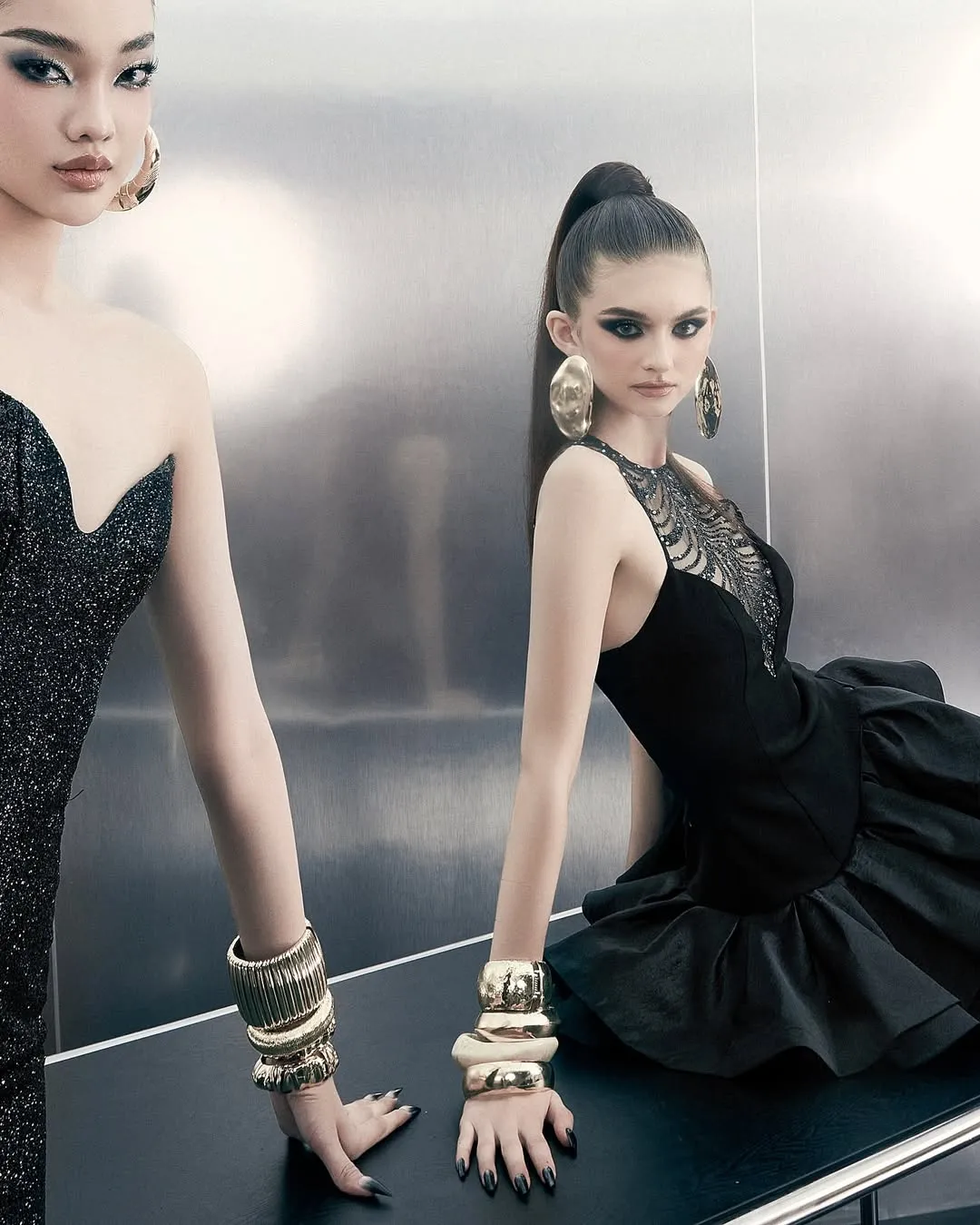 jessica sequin tulle ruched hem mini dress in black Gloria Lanvin