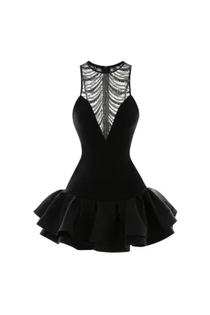 jessica sequin tulle ruched hem mini dress in black Gloria Lanvin